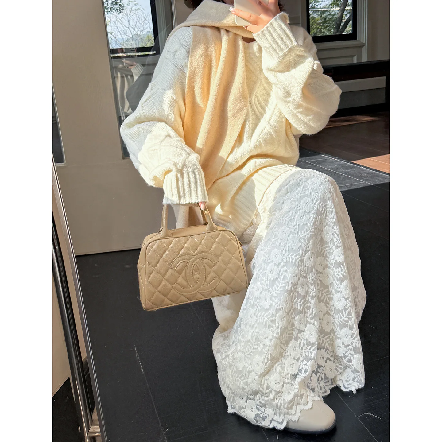 Korean Style Winter Thickened Loose Long Lace Sweater Dress Women's Fashion Set Casual Lazy Style Patchwork Vest Skirt view 4