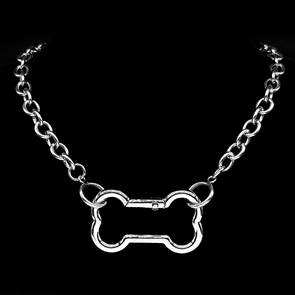 Punk-Hunde-Knochen-Anhänger-Halskette für Damen, Egirl, Edelstahl, silberfarben, cooles Accessoire, süßer DIY-Kettenschmuck, Goth – Detail 9