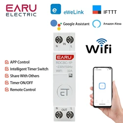 1P+N  Din Rail WIFI Circuit Breaker Smart Timer Switch Relay Remote Control By eWeLink Smart Home Compatiable With Alexa Google