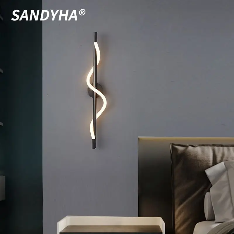 

SANDYHA Modern Minimalist Copper Wall Lamp Long Strip Design LED Light Living Room Bedroom Decoration Aisle Lighting Fixtures