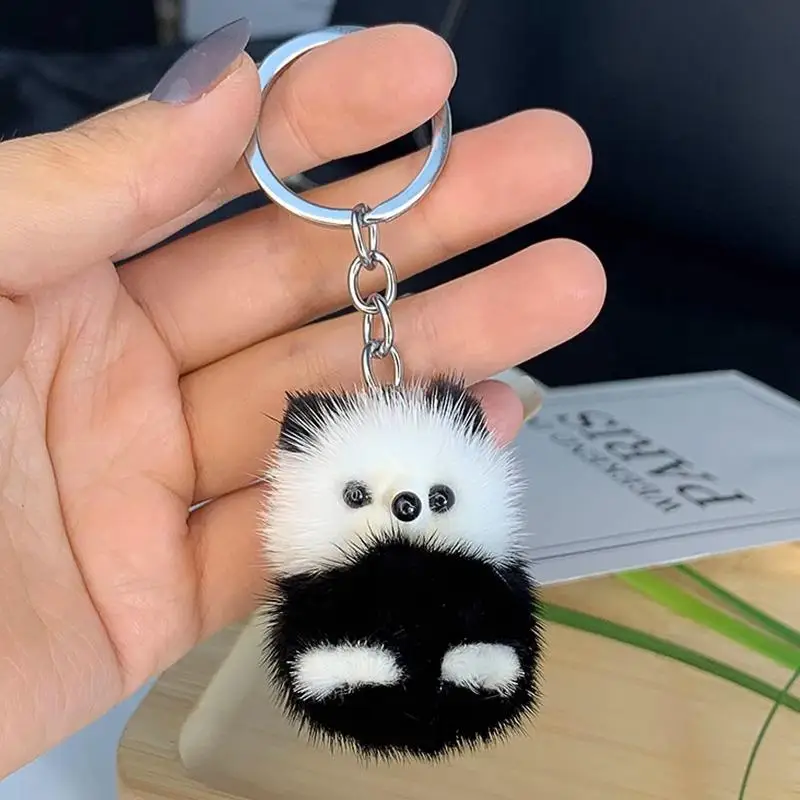 Kawaii Weicher Nerz-Panda-Schlüsselanhänger im koreanischen Stil, weißer Mini-Nerz-Anhänger, Plüsch-Stofftier, Nerz-Schlüsselring, Taschenanhänger – Detail 6