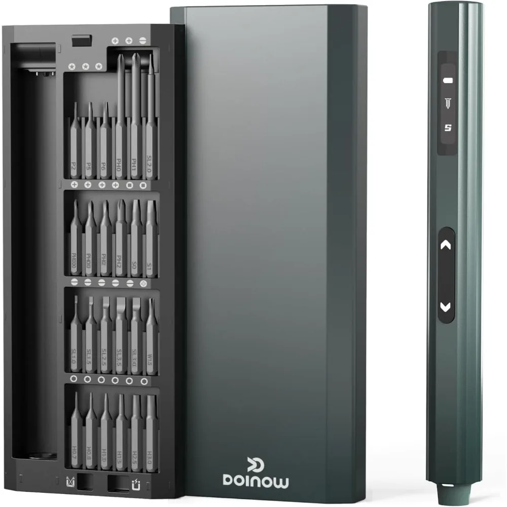 

Mini Electric Screwdriver with Display, Precision Electric Screwdriver with 5 Torque Settings, 48pcs S2 Magnetic Bits, LED Light