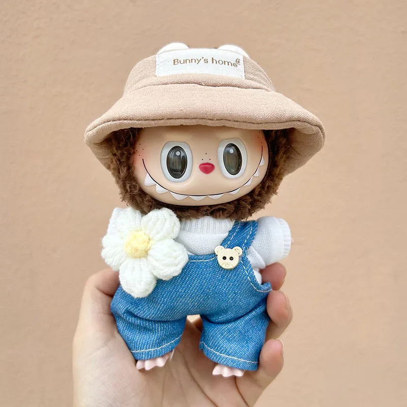 17cm Mini Doll's Kleidung keine Puppe Braunbär Overalls Kindergarten Kleidung Set Outfit für Kpop Exo Labubu Idol Puppen Schlüssel bund