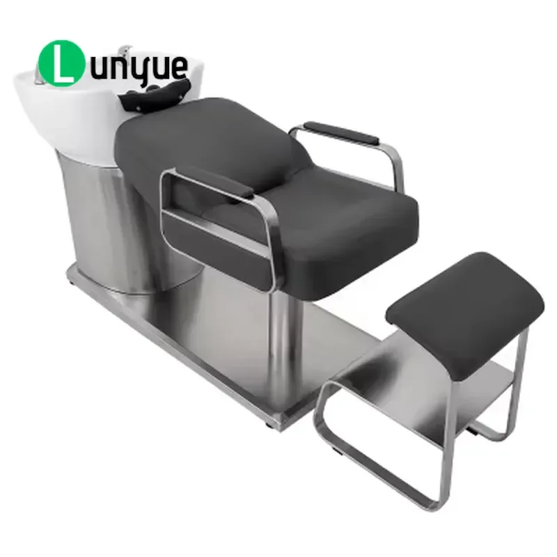Modern Minimalist High End Shampoo Bed with Semi Horizontal Punch Ceramic Basin for Barber Shop Hair Furniture