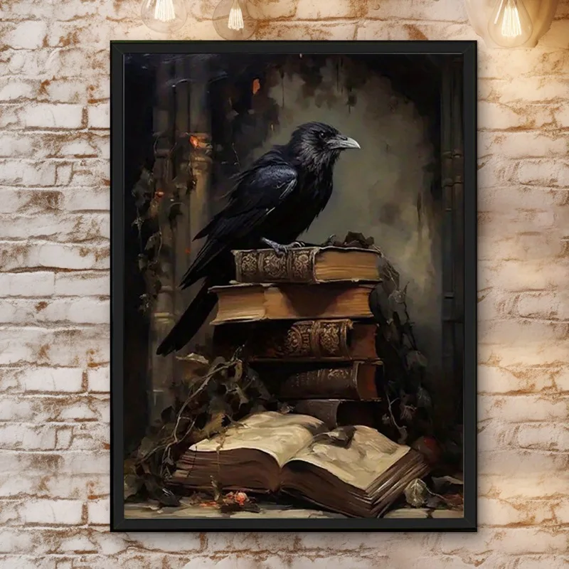 

Crow Vintage Bird Poster Abstract Gothic Victorian Crow Dark Academia Canvas Painting Moody Wall Art for Living Room Home Decor