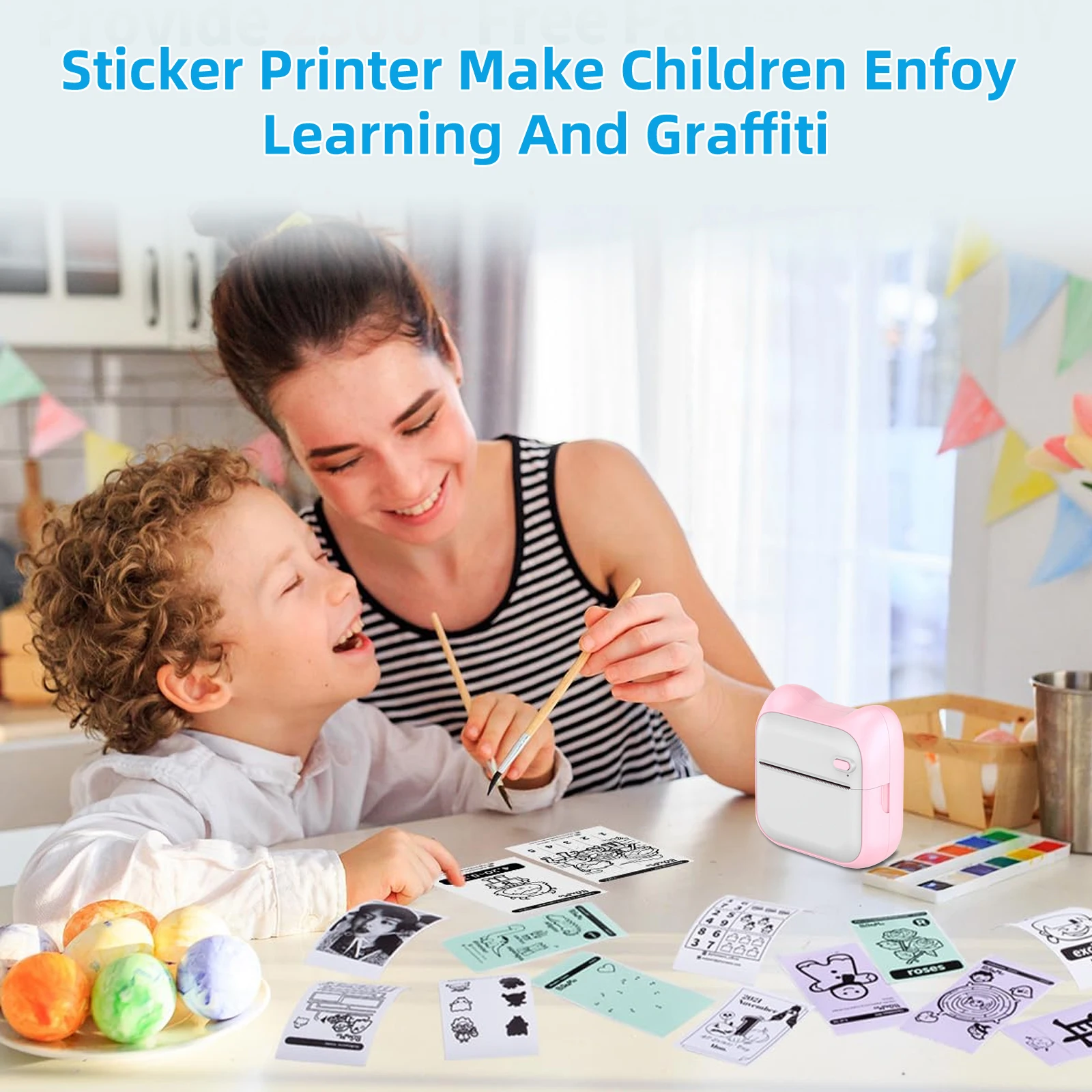 Mini Sticker Printer, Portable Thermal Printer, Inkless Sticker Maker, Small Pocket Printer for Notes, Photo, Journal, Memo