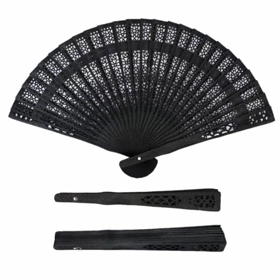 

50 Pcs Black Folding Hand Fans Bulk, Wooden Handheld Fan Foldable for Weddings, Parties, Church Events, Line Dance, Wedding Fav