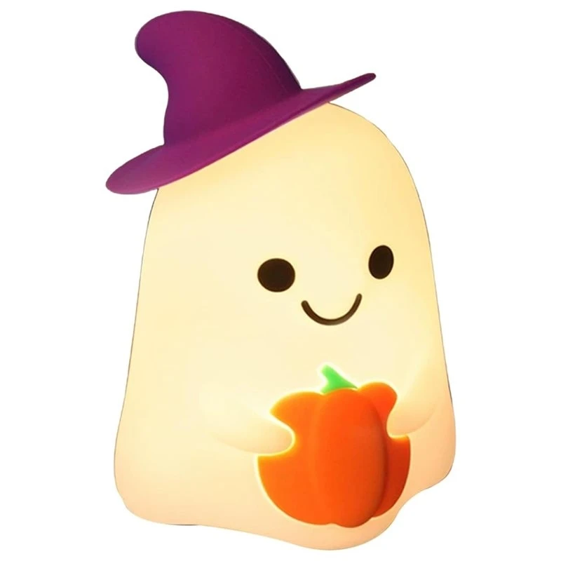 CYCLI-Silicone Night Light For Children Halloween Magical Little Ghost Cartoon Taplight Ligh Halloween Decor Lights Warm Light