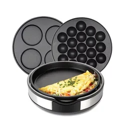 Multi-function Pancake Maker Non-stick Baking Machine with 3 Interchangeable Plates Pancake Maker for Omelette Steak Takoyaki