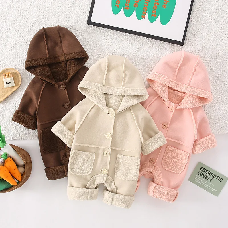 Baby Clothes 2023 Winter New Baby Simple Solid Color Onesie Thickened Harbin Clothing Soft Crawling Suit Coat