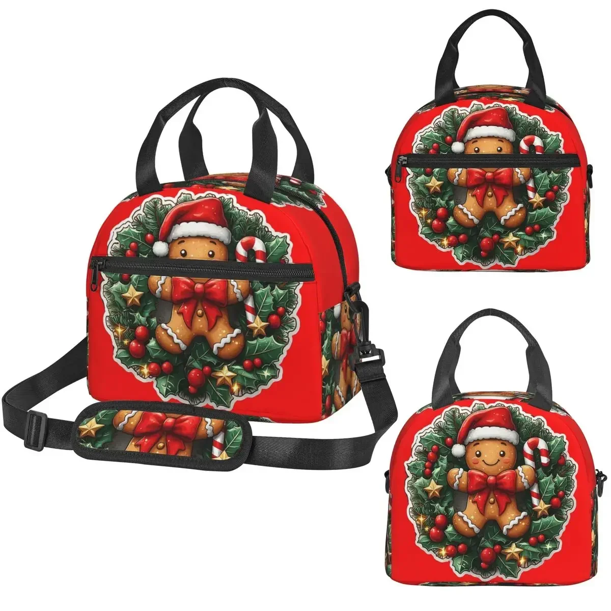 Gingerbread Joy Wreath Insulated Lunch Bag for Women Office Cooler Thermal Box Tote Portable Lunch Boxes
