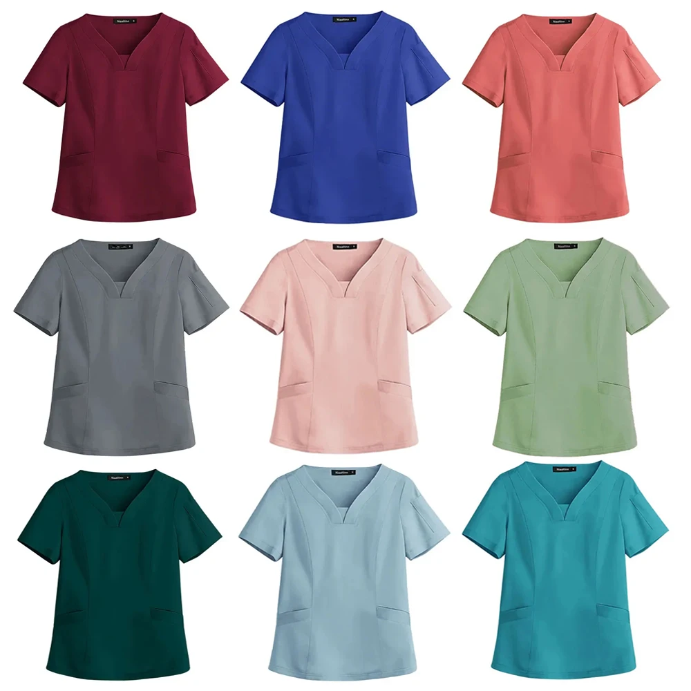 Scrubs for Women Mock Wrap Top with 3 Pocket Hospital, Medical School, Lab, Dental Clinic, and Spa Settings Uniform Top