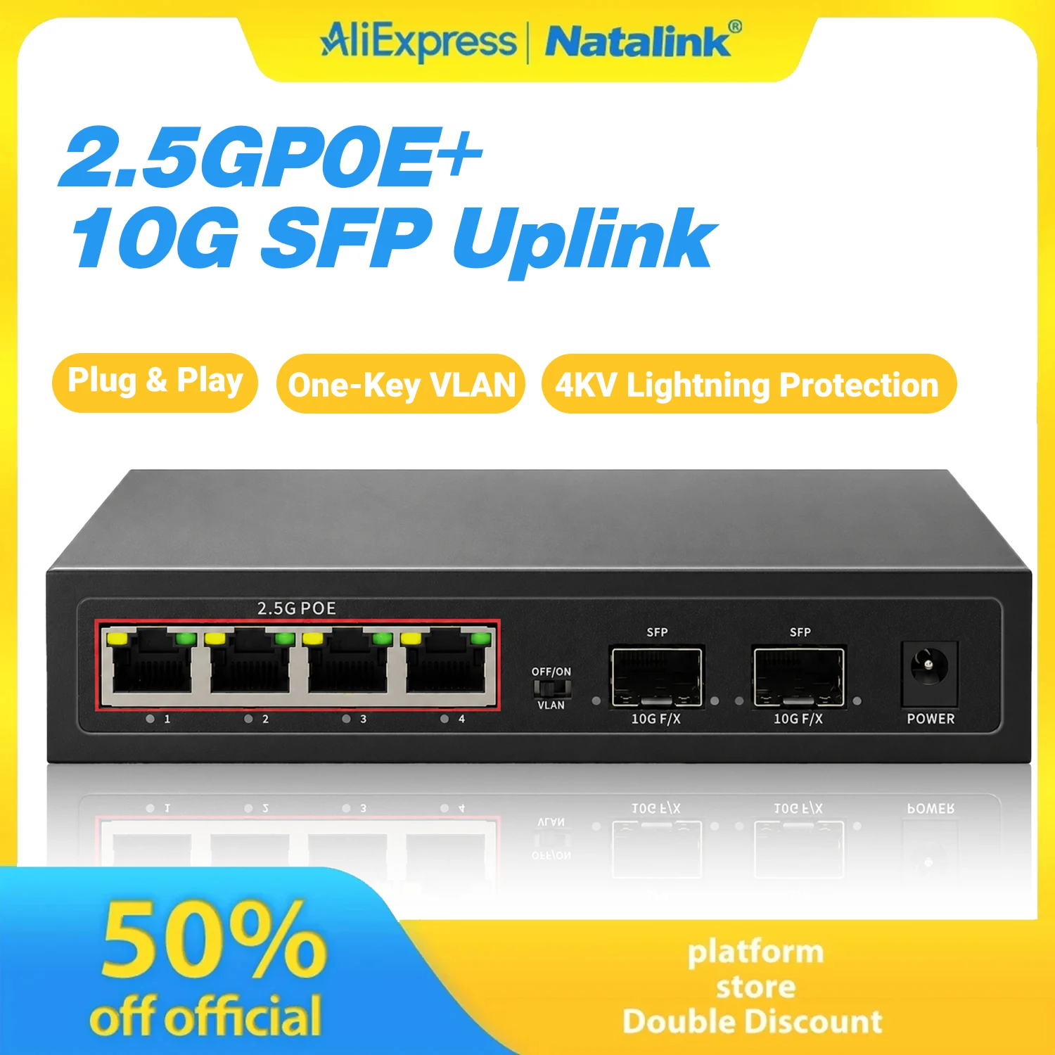 switch-ethernet-poe-no-administrado-de-6-puertos-natalink-con-4-puertos-25g-y-2-puertos-sfp-10g-vlan-de-un-solo-toque-proteccion-contra-rayos-de-4kv