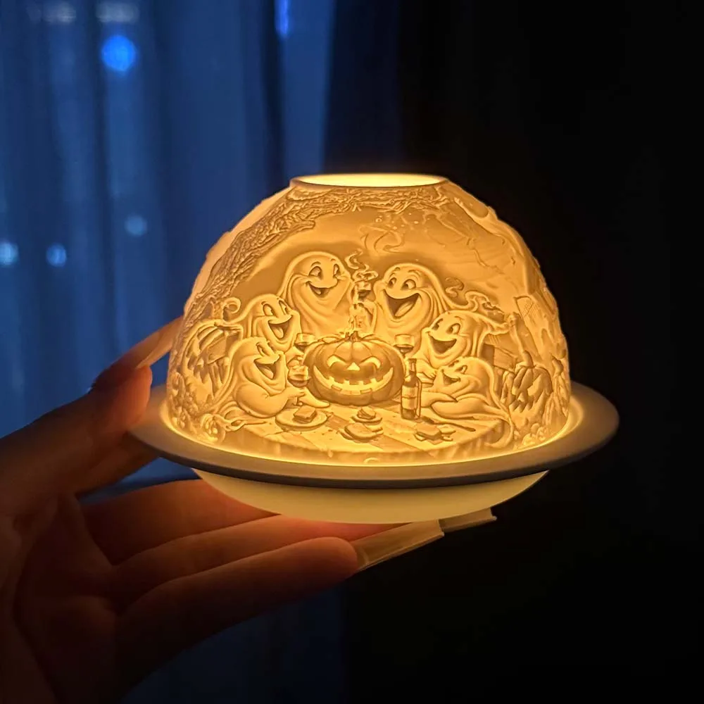 

New Halloween Decoration Lustre Porcelain Cute Ghost Pumpkin Candle Holders Nightlight for Party Meditation Ornament Scary Gift