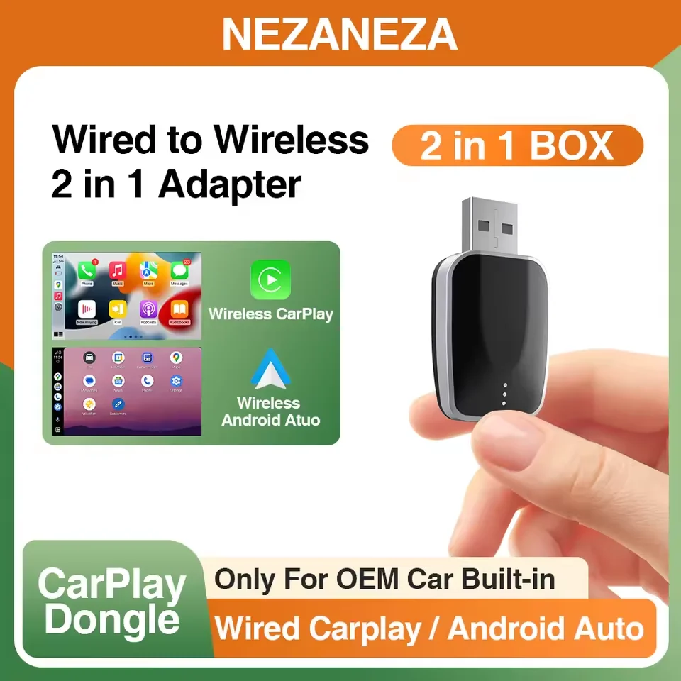 

2in1 Wireless Carplay Android Auto Adapter BT WiFi Smart AI Box Plug&Play Car Dongle OTA Upgrade for Wired CarPlay/Andriod Auto