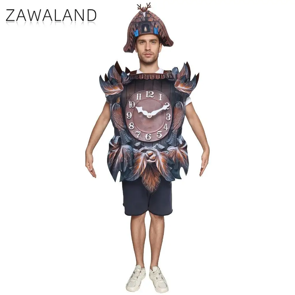 Zawaland Vintage Clock Costume with Hat Halloween Stage Performance Clothes Men Funny Party Cosplay Outfit Adult Festival Suit