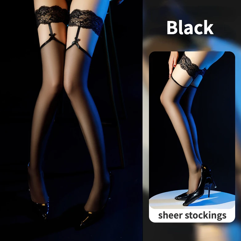 

sheer Thigh High Stockings for Women Underwear Erotic Hosiery Clothes Top Lace Non-slip Silicone Stay Up Stocking calcetines