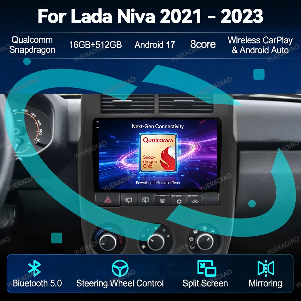 Автомагнитола Android 17 для LADA Niva Legend Bronto 2021-2023 с GPS-навигацией, Qualcomm, Bluetooth, камерой заднего вида, CarPlay, мультимедиа и FM-радио