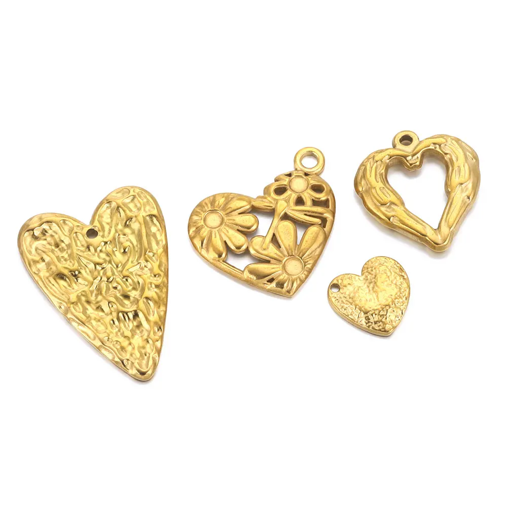 5pcs 316L Stainless Steel Heart Charms For Jewelry Making Embossing Pendants DIY Connectors Dangle Earring Necklace Finding