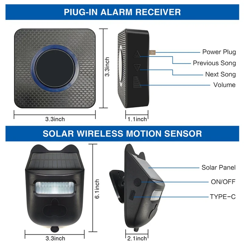 Solar Driveway alarmes, sensores de movimento sem fio e detectores, Greenters invertendo alarmes, Home Security Systems, UE Plug C