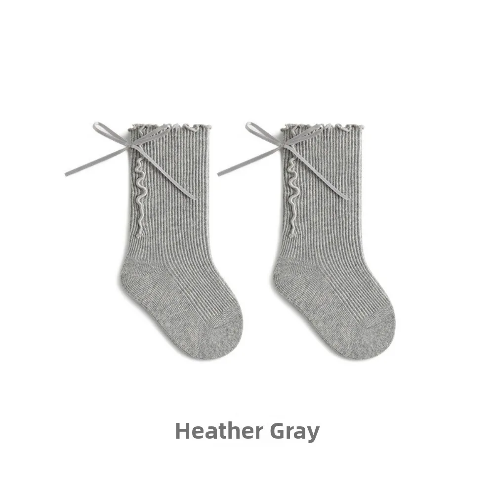 Cotton Material Cotton Mid Calf Socks Seamless Toe No Leg Restriction Princess Socks Mid Calf Length Loose Cuff Ruffle Bow Socks