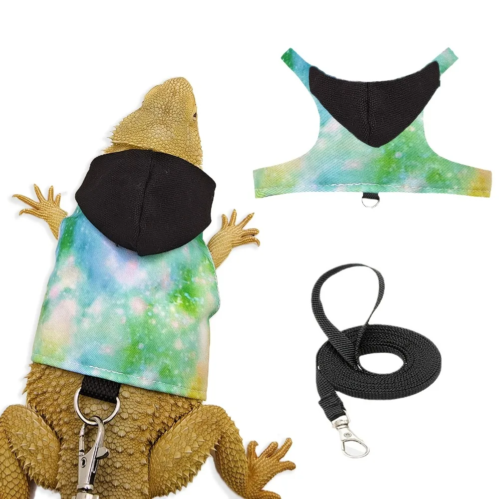 

Adjustable Lizard Rope Bearded Dragon Lizard Hoodie Canvas Colorful Reptile Outdoor Chest Harness Comfort with Leash
