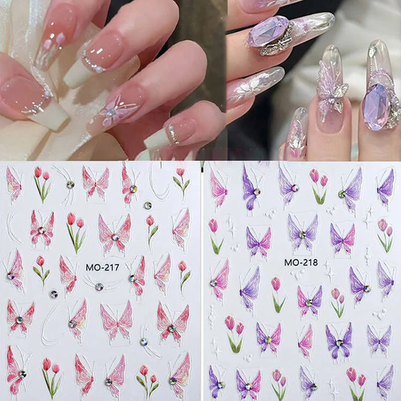 3D Borboleta Prego Adesivos, Luz Roxa, Adesivo, Nail Art Decoração, DIY, Manicure Salon, Meninas Presente, 1 Folha