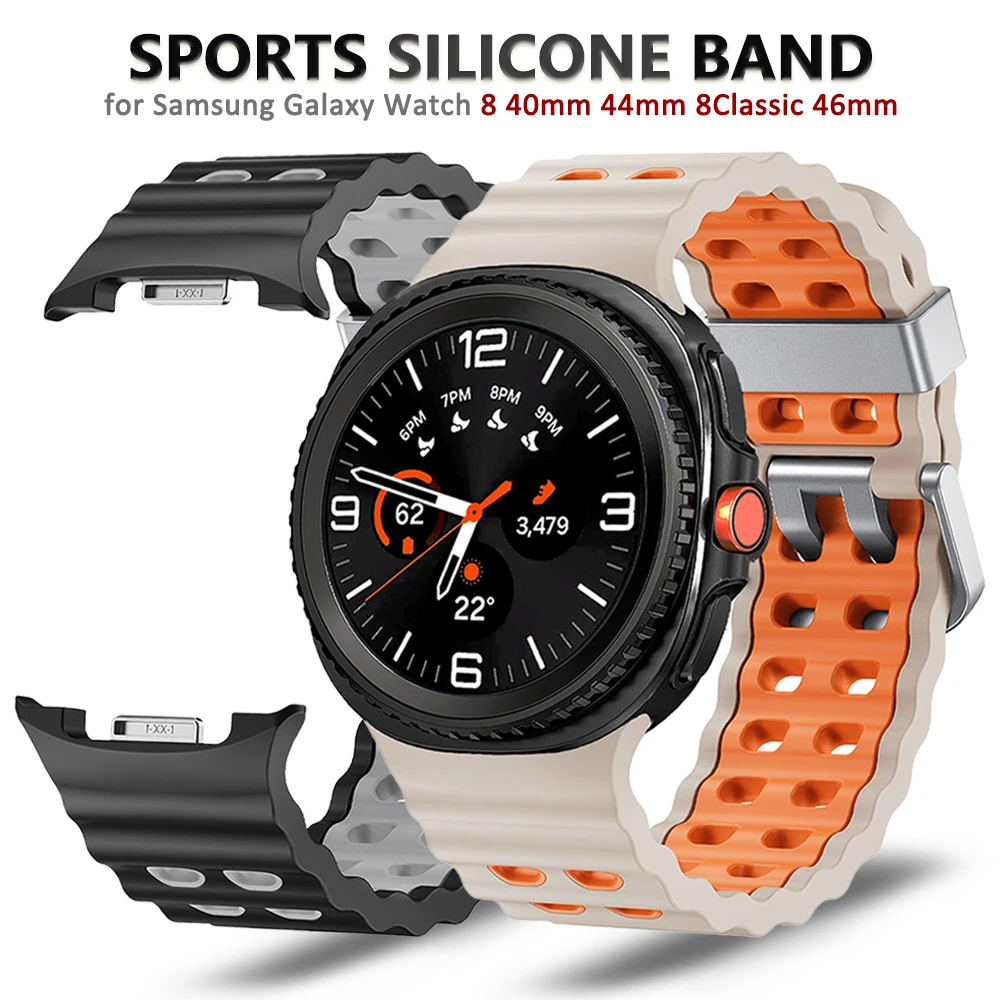 Correa de silicona de dos tonos para Samsung Galaxy Watch 8 Classic 46mm pulsera deportiva de océano para SAMSUNG Galaxy Watch 8 40mm 44mm