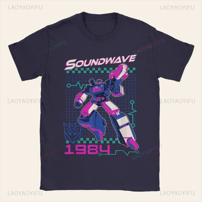 تي شيرت رجالي عتيق من Fun Transformers Soundwave 1984 100% قطن بأكمام قصيرة فريد من نوعه يسمح بالتهوية وبسيط برقبة مستديرة