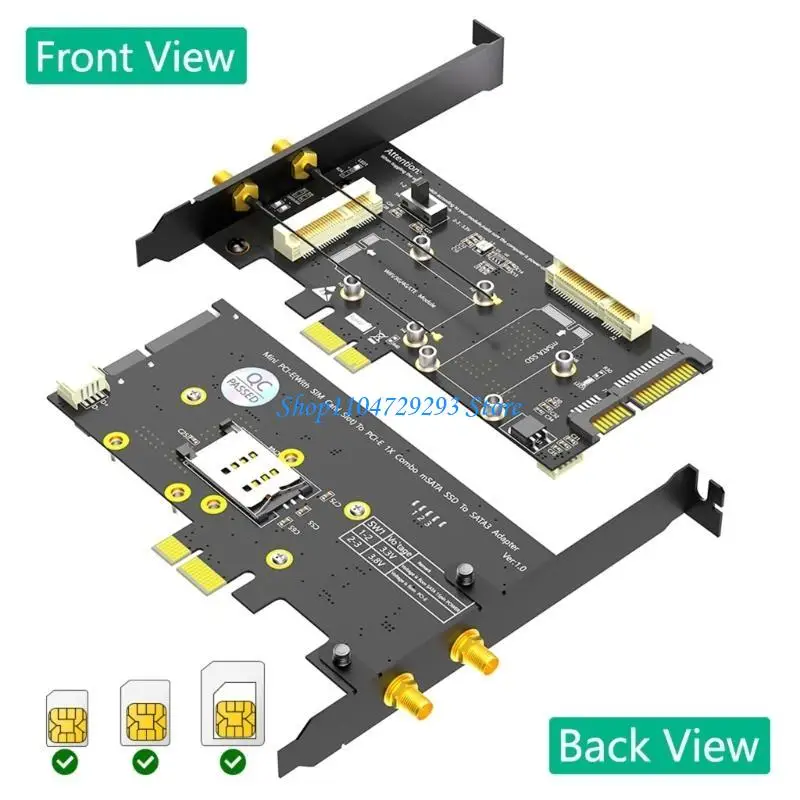 Y2GD Mini PCIE to PCIe 1x and MSATA to SATA3 Adapters Card with Card Slot for WiFi/3G/4G/Msata 2 in1 Combo Card