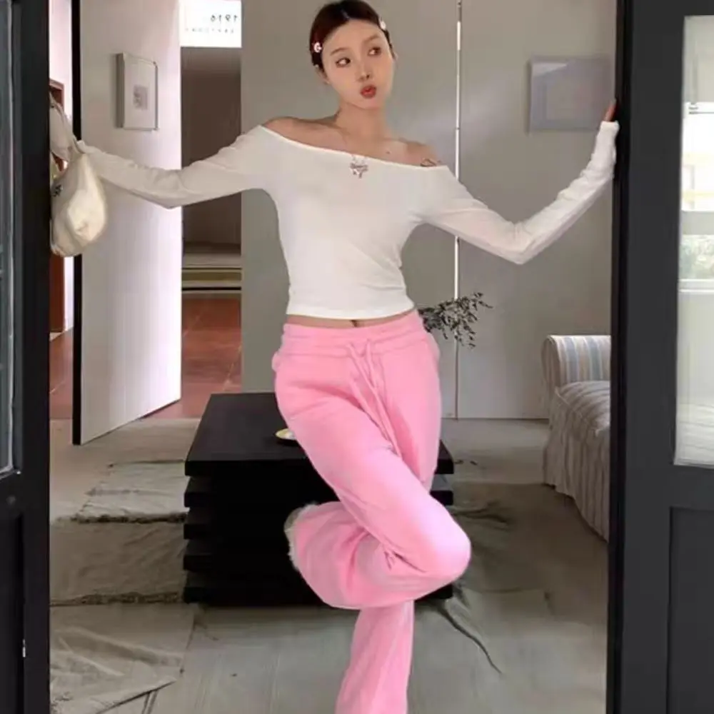 أنيقة حجر الراين القوس قبالة الكتف تي شيرت سليم صالح بلون طويل الأكمام تي شيرت الخريف شيك قاعدة البلوز القمم الخريف #2