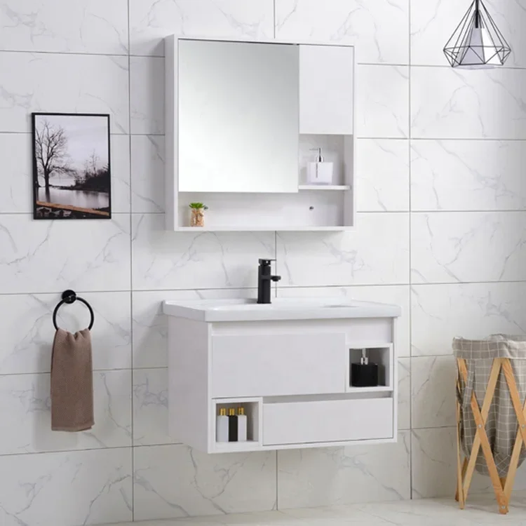 Modern Farmhouse-Style Floating Bathroom Vanity Simply Designed White MDF/Wood with Ceramic Basin for Bedroom Warehouse Use