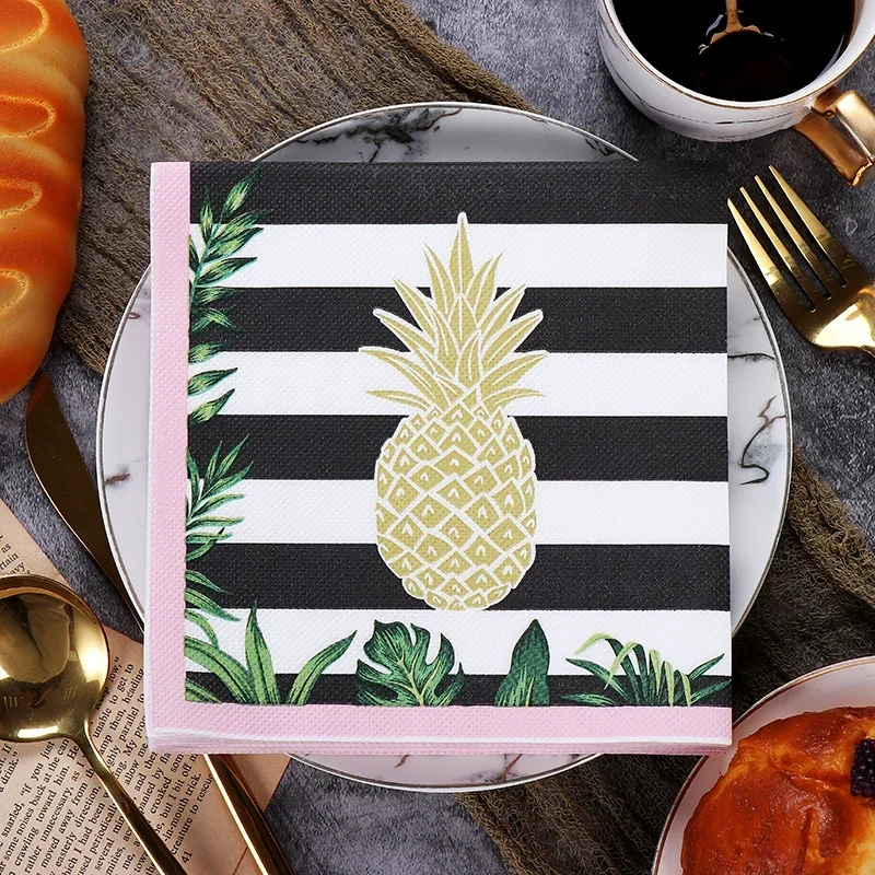 20pcs/Pac 33cm Tropical Pineapple Printed Paper Towel Colorful Napkins Virgin Wood Plup Handmade DIY Paper Butterfly Bart Paper