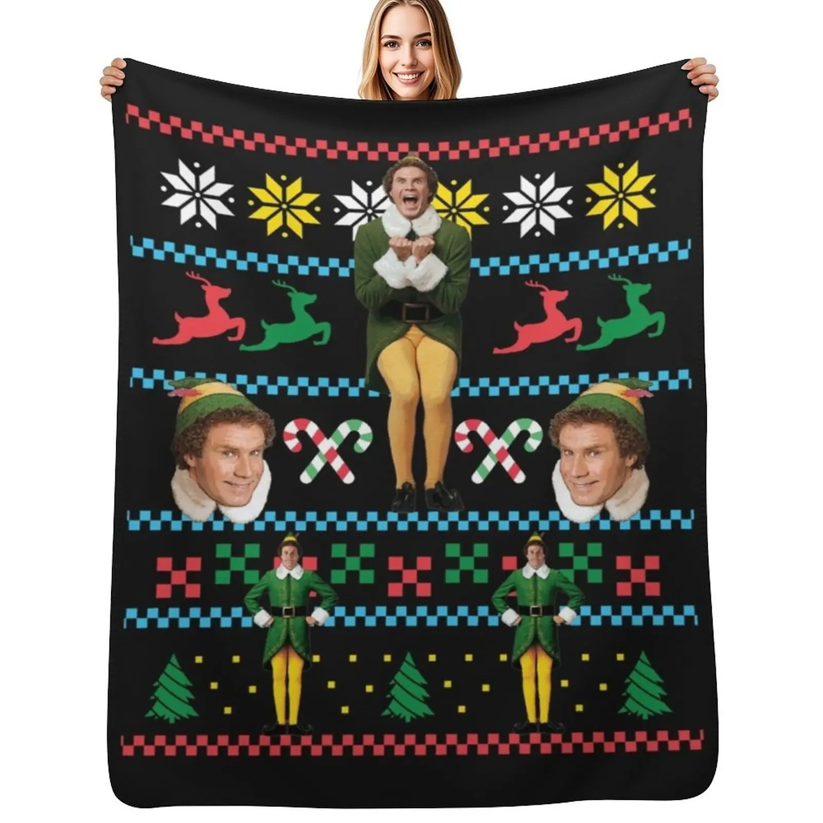 Buddy The Elf Ugly Christmas Sweater Design Classic Xmas Movie Fun Gift Will Ferrell Classic Throw Blanket
