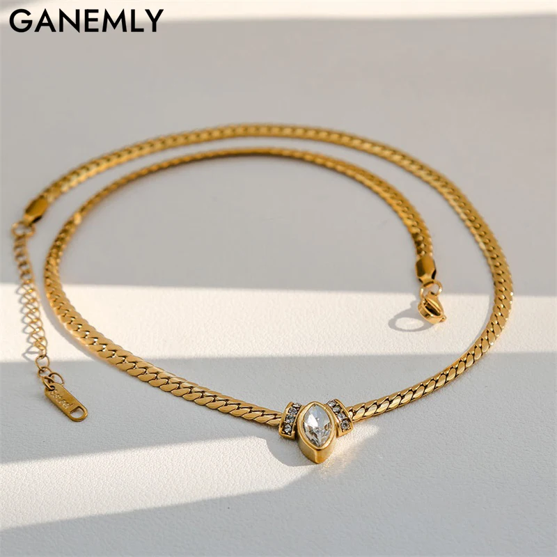 GANEMLY 316L Edelstahl Mode Bling Zirkonia Halskette Exquisite Hals Kette Kragen Wasserdicht Schmuck Für Frauen Bijoux