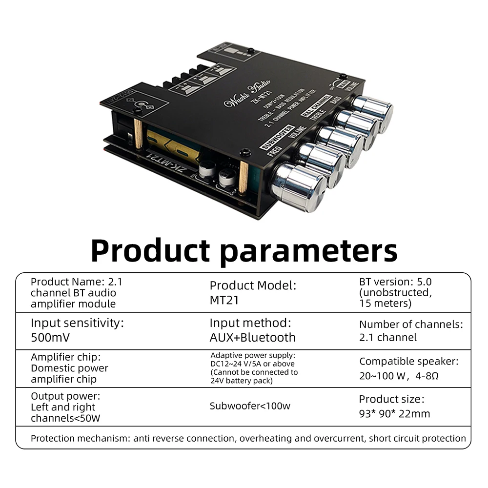 2.1 Channel BL Digital Power Amplifier Module with Subwoofer Output High Low Bass Adjustment 100W+50W+50W High Fidelity Bluetooth 5.0 Audio Board view 3