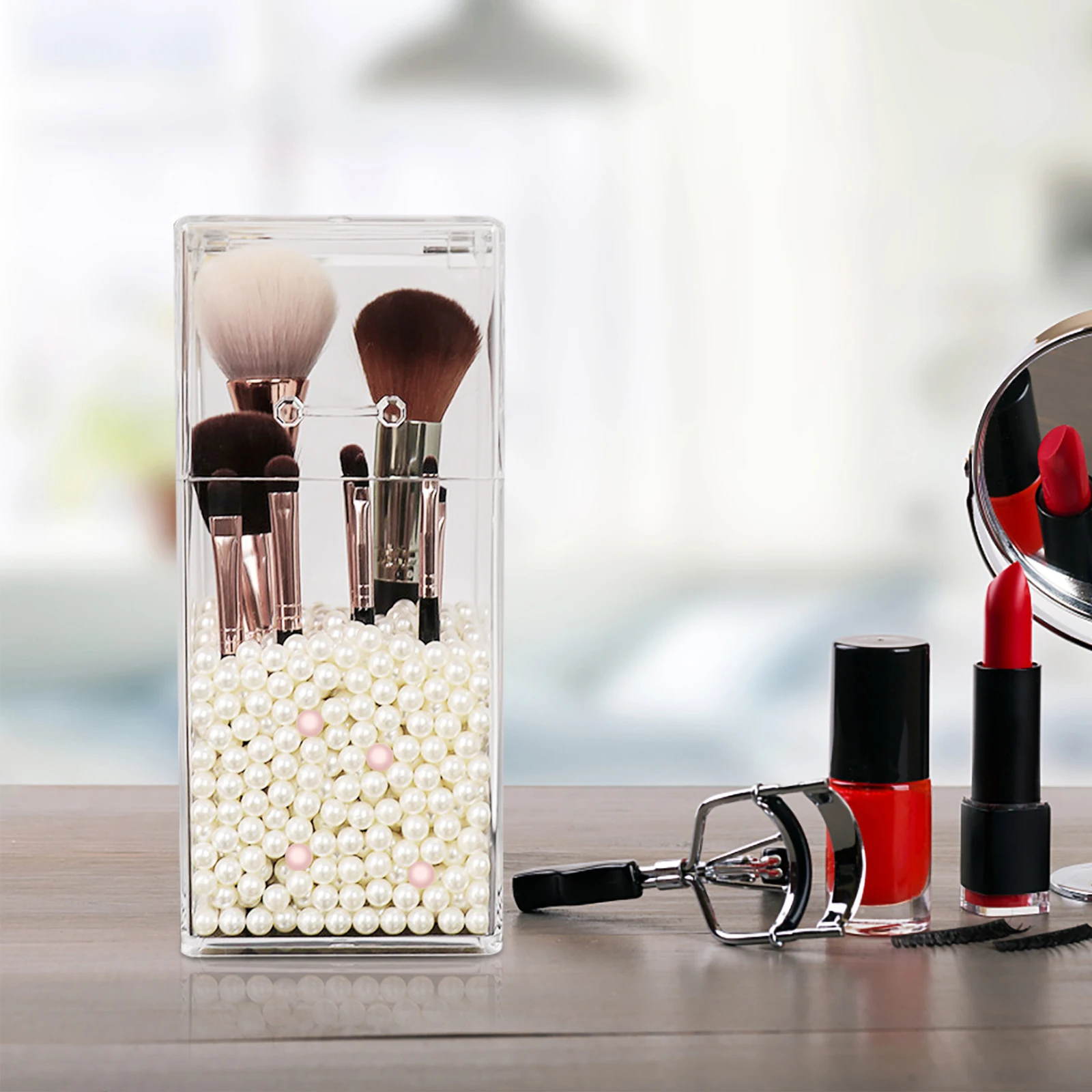 

1pc Makeup Brush Storage Box Waterproof Dustproof Transparent Organizer For Women Desktop Toiletries Holder