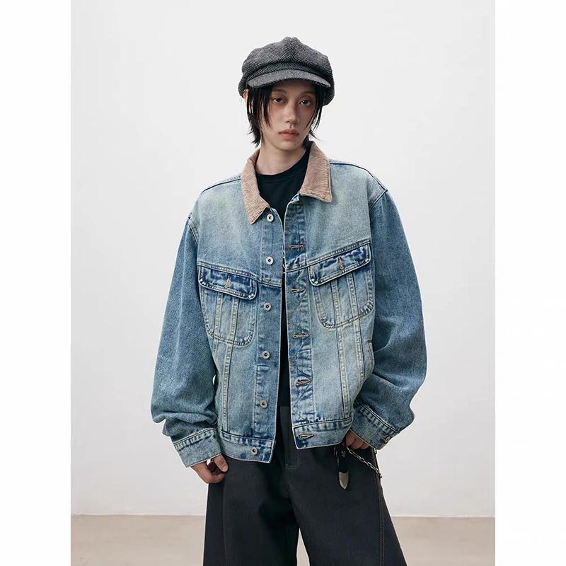 YIBASHU Autumn Winter Women Blue Splice Denim Jacket American Retro Y2k 2000s Gothic Washed Cargo Jacket Cowboy Outwear Tide
