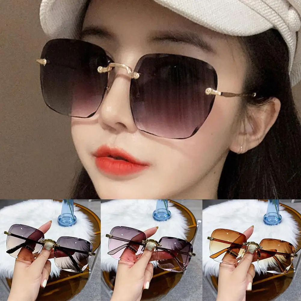 New Frameless Cut Edge Sunglasses Retro Fashion Gradient Sun Simple Glasses Color Eyeglasses Elegant Anti UV Y4I1