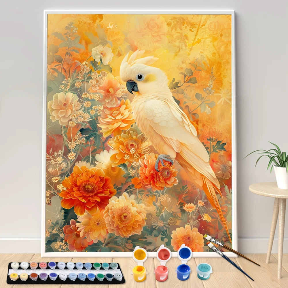 رسم زهور الببغاء السحرية مرسومة يدويًا بواسطة مجموعة الأرقام ، أعمال فنية اكريليك ذاتية الصنع منظر بحر ، هدية فنية من قماش الكانفاس ، ديكور منزلي