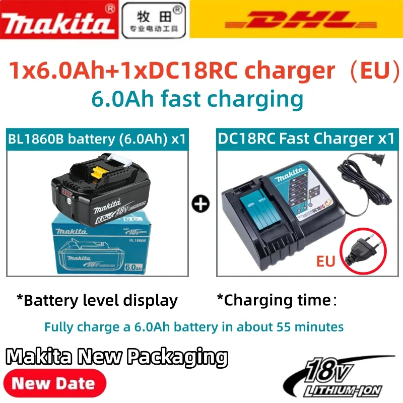 Originele 6AH Makita BL1860 6ah accu voor elektrische gereedschappen, Li-ion vervangende accu LXT BL1850 BL1840 voor 18V schroevendraaier met BMS 18v accu