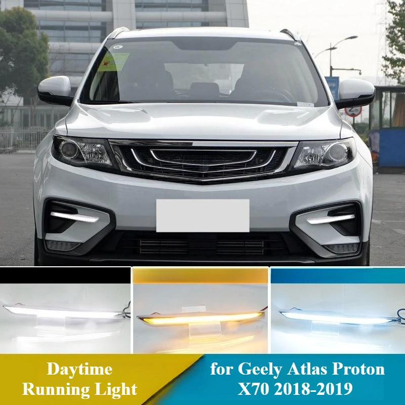 

for Geely Atlas Proton X70‌‌ 2018-2019 Car Led Daytime Running Light Yellow Streamer Steering Front Fog Lamp DRL 12V Daylights