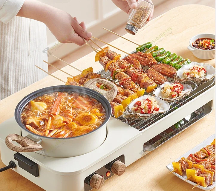 

Electric barbecue oven household 2-in-1 hot pot barbecue shabu one multi-functional barbecue tray electric grill tray