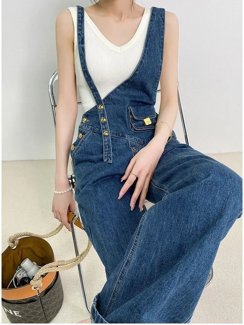 

Asymmetrical Fanny Pack Denim Overalls Slim 2026 New Metal Buckle Loose Versatile Floor Trousers