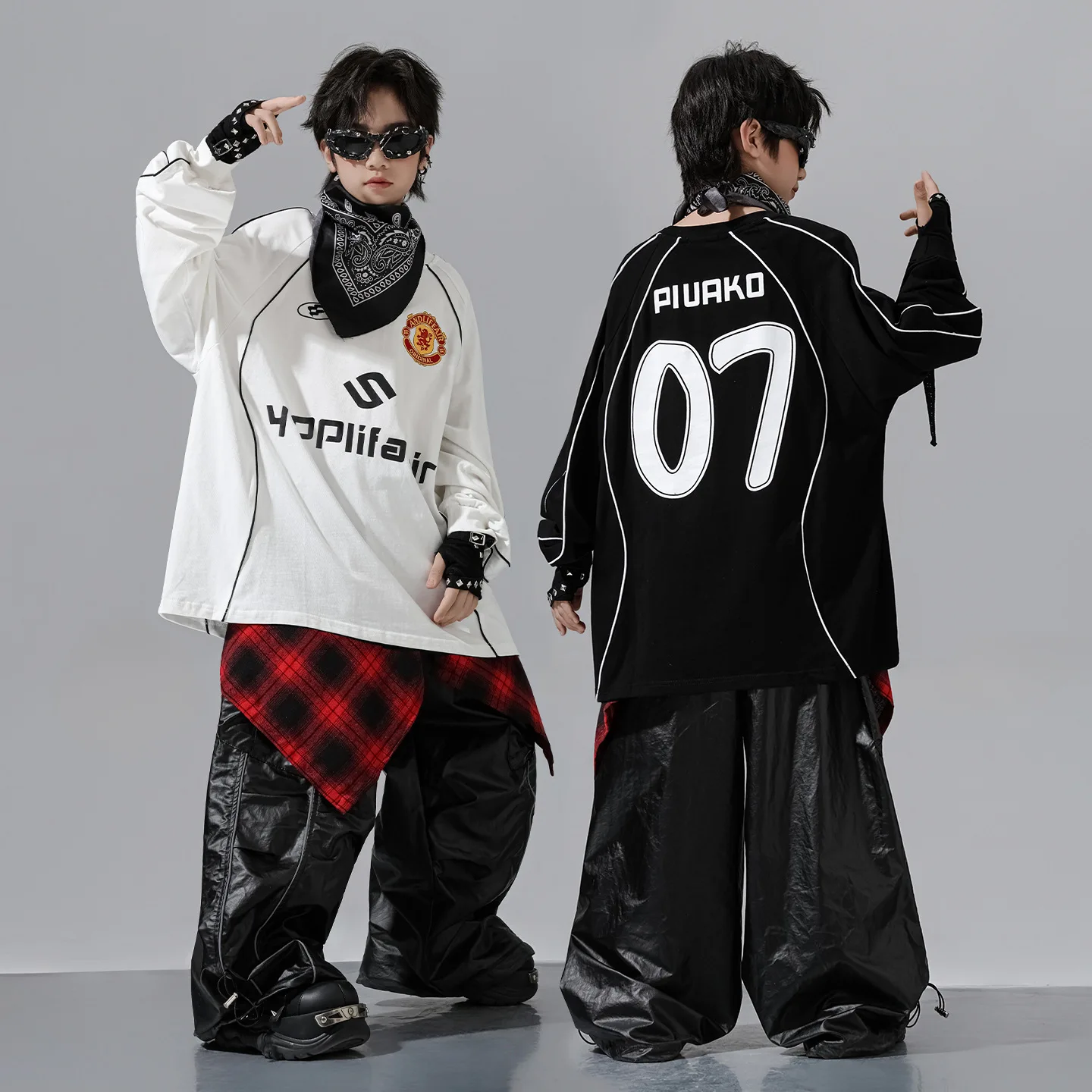 Kids Boys Girls Streetwear Hip Hop Long Sleeve Oversize T-shirt Leather Pant Sets Children Clothes T Shirt Trousers Tracksuits