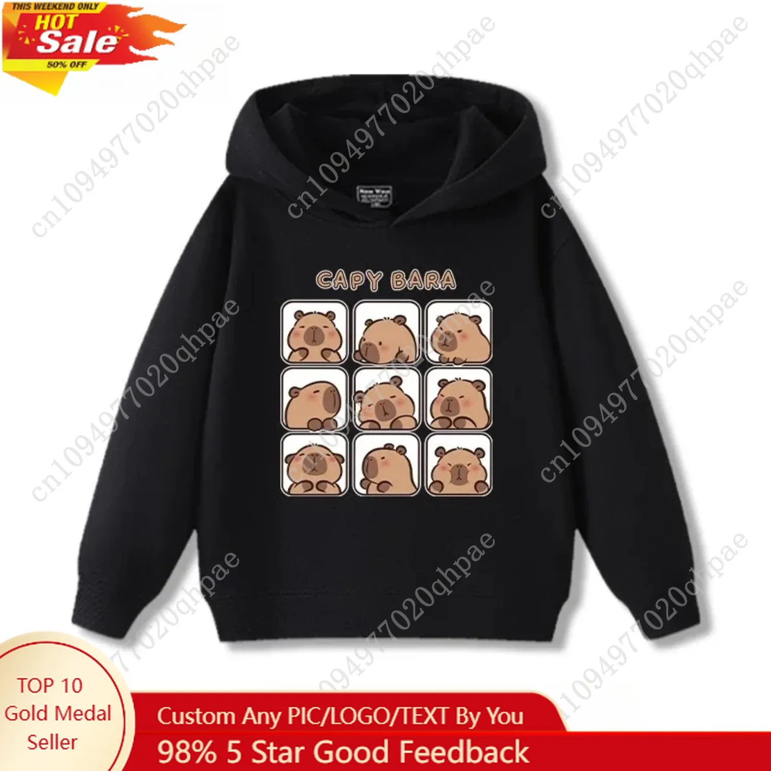

Capybara nine square cute printed children's hooded sweatshirt fall and winter high quality boys girls casual fashion clothes