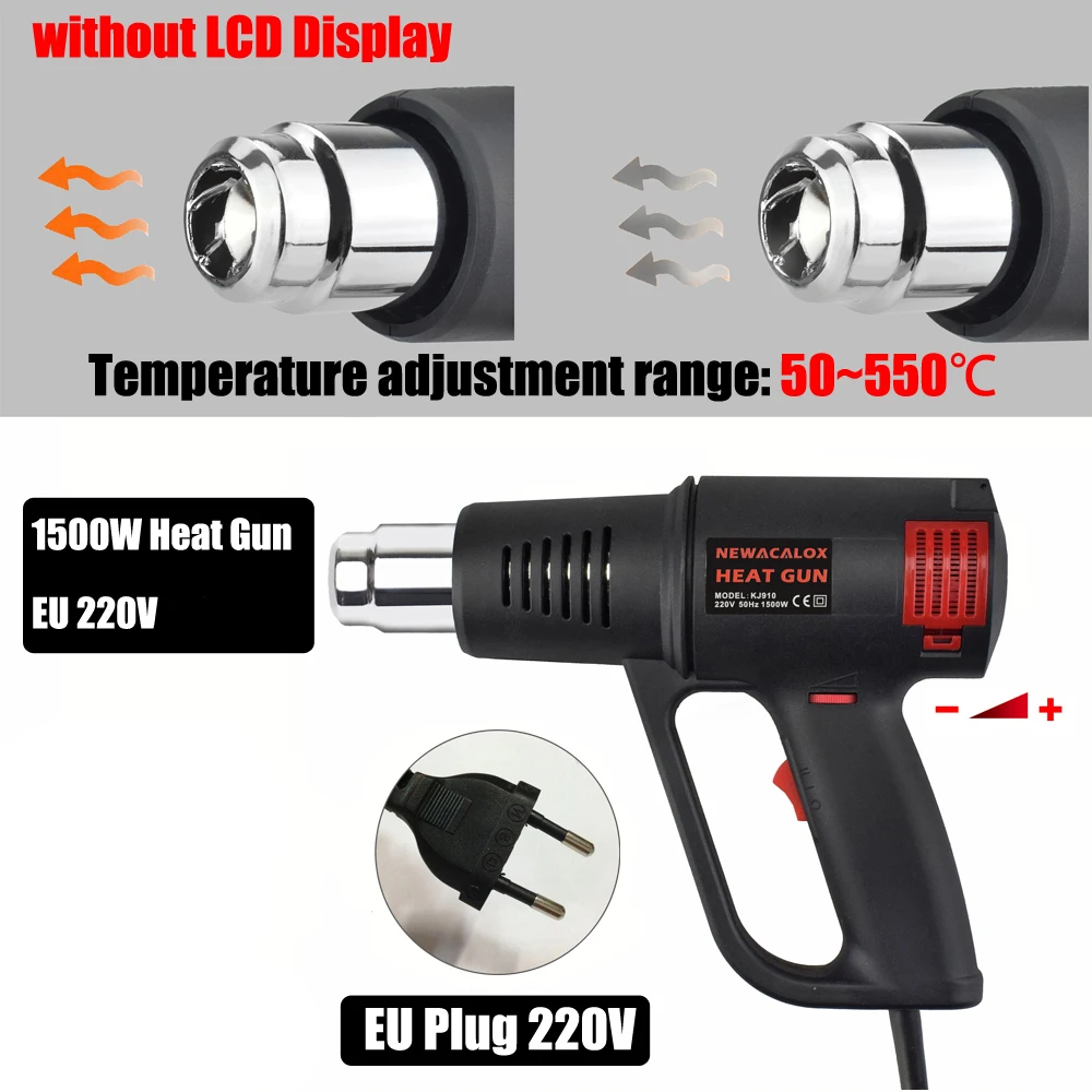 1500W Hot Air Gun EU 220V 50-550℃ Variable Temperature Heat Gun with 4PC Nozzles for Removing Paint Shrinking PVC Power Tool