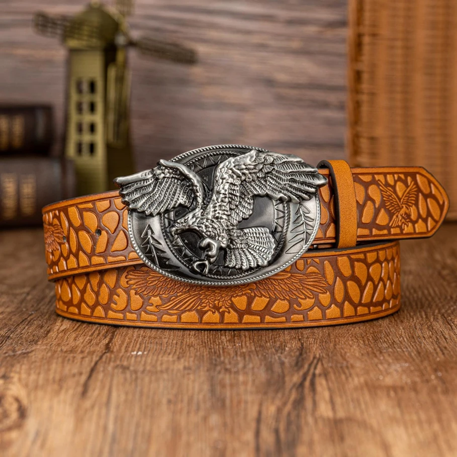 1 حزام بيضاوي بإبزيم نسر مجنح مخصص وعصري مع حزام منقوش من البولي يوريثان على شكل نسر مجنح مرقط