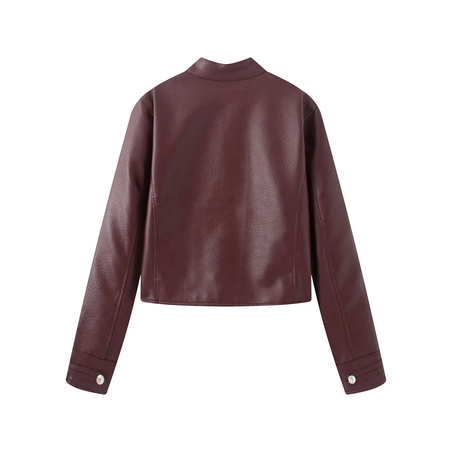 KONDALA Women Trendy PU Leather Jacket Vintage Cool Girls Buttons Trim O-Neck Jacket 2026 Fall Trendy Street Style Casual Jacket