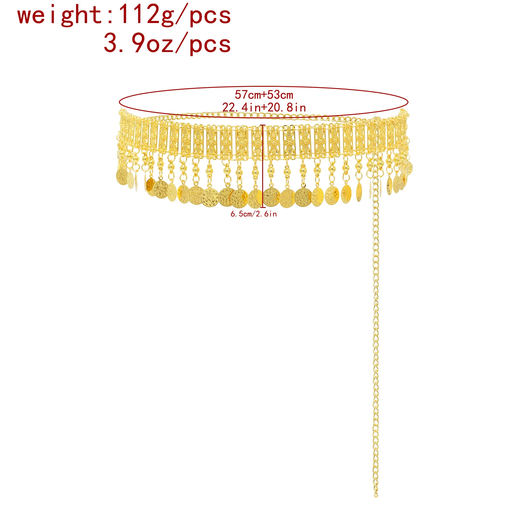 European and American Vintage Charming Light Luxury Golden Metal Patterned Round Disc Bell Tassel Alloy Waist Chain for Women